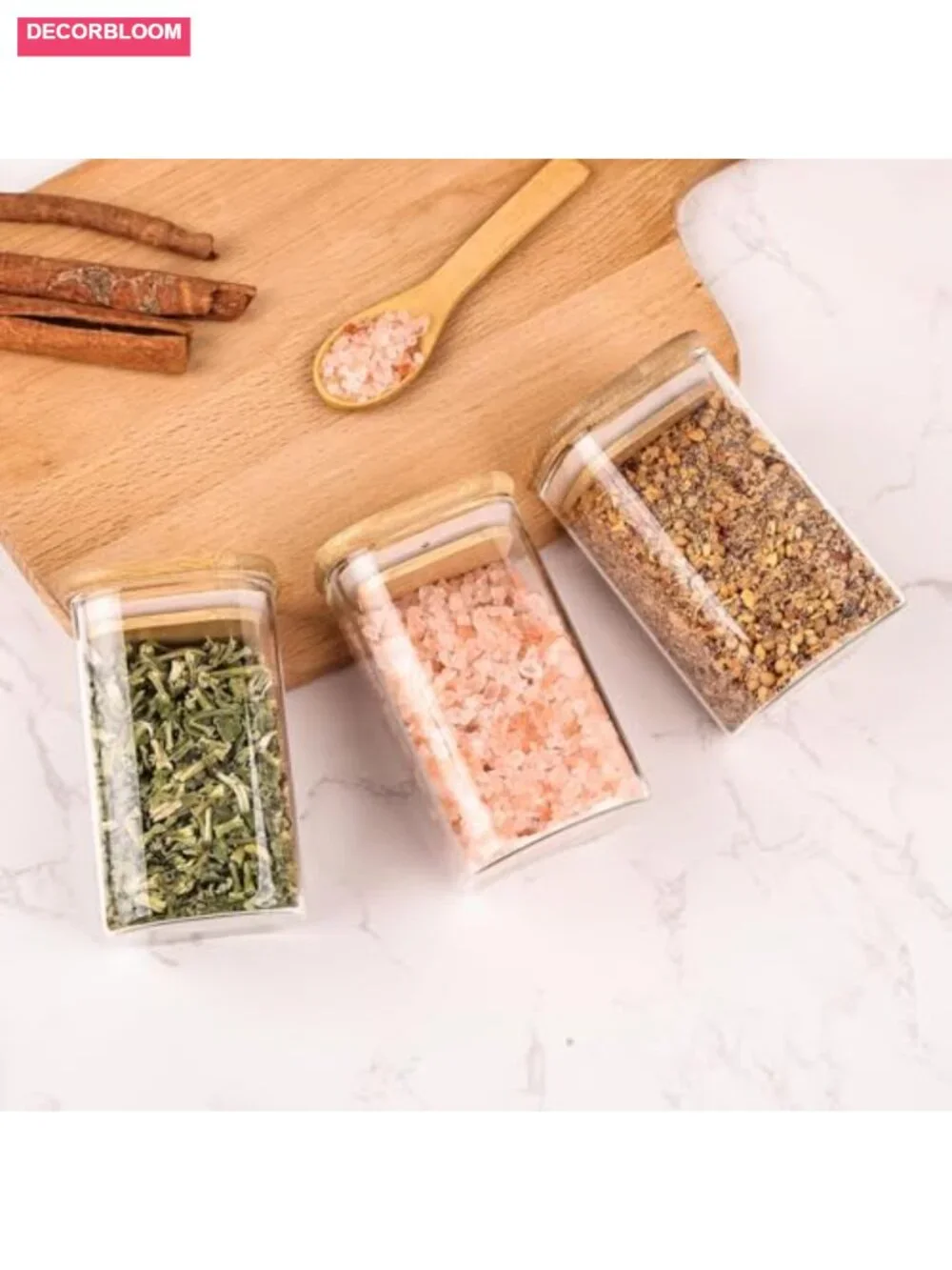 12-Pack 6oz Square Glass Spice Jars with Bamboo Lids and Labels